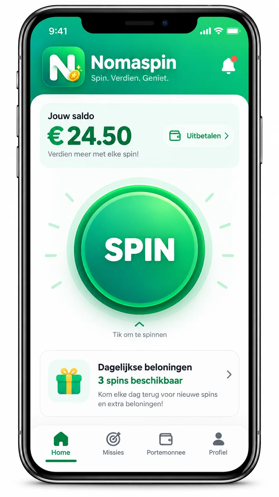 Nomaspin home screen